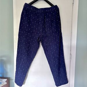 Women's Navy Drawstring Cotton Casual Pants. Made in India.